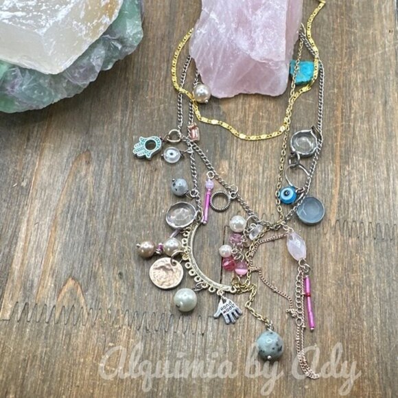 Multi colored charms layered necklace - Picture 5 of 5